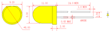 8mm 옐로우 라운드 LED 램프, 노랑색 확산